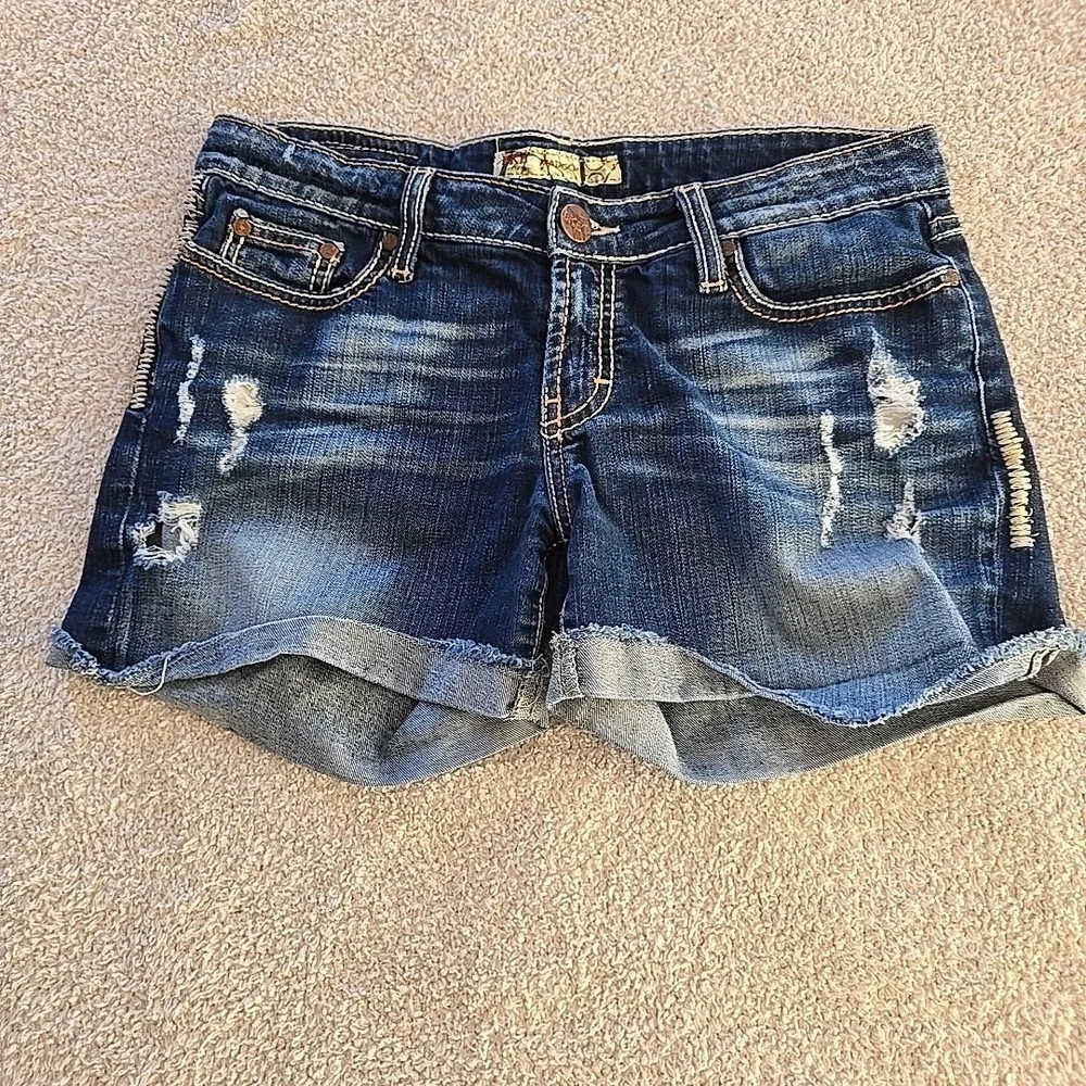 BKE Denim Madison Low‎ Rise Distressed Rough Hem Shorts Womens 28 Blue Y2K Vibes